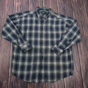 Country Life Shirt Mens 2XL Green Plaid Long Sleeve Button Up Cotton Casual